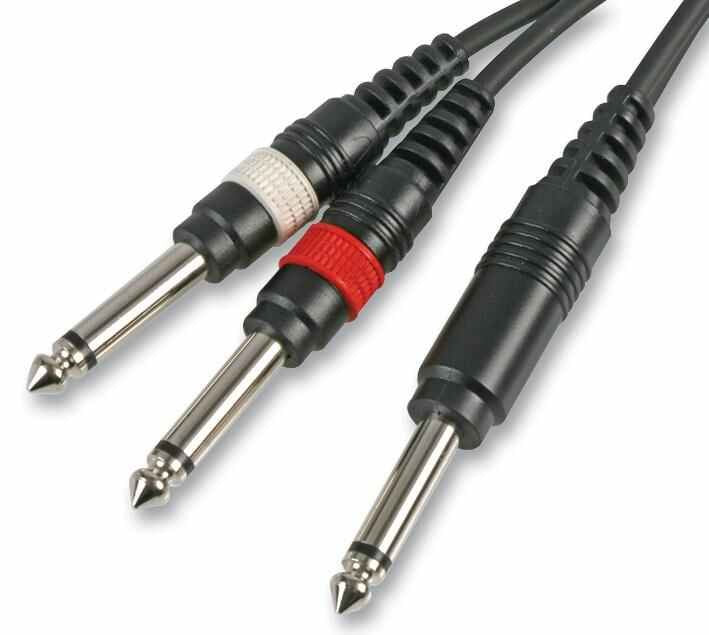 6.35mm (1/4") Mono Jack Plug to Twin Plug Lead - Black