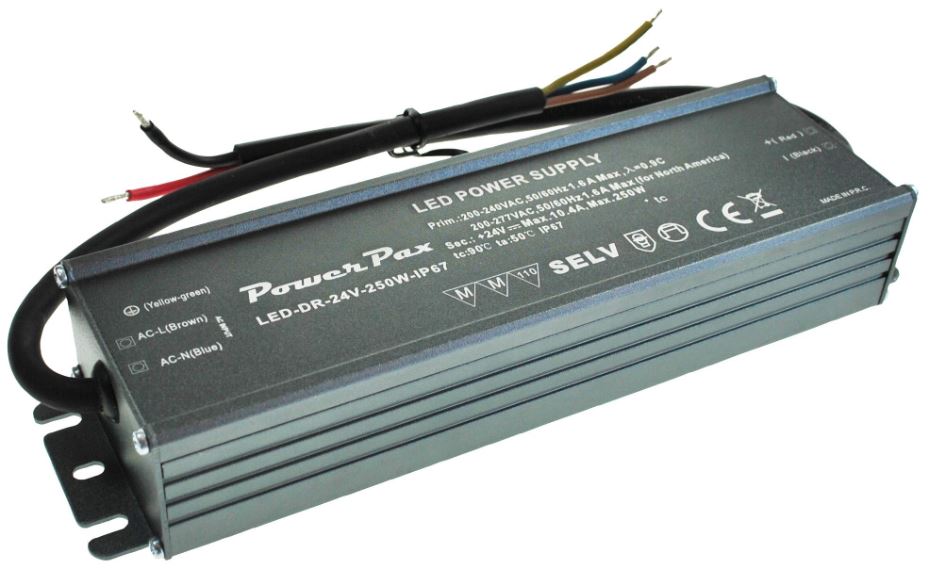 24V, 10.4A, 250W, Constant Voltage LED Driver, IP67