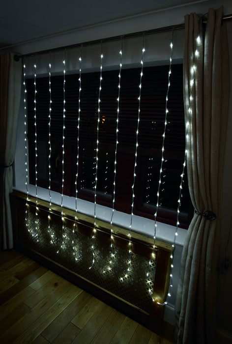 240 LED Warm White Cascading Waterfall Curtain Lights, 1.5m x 2m