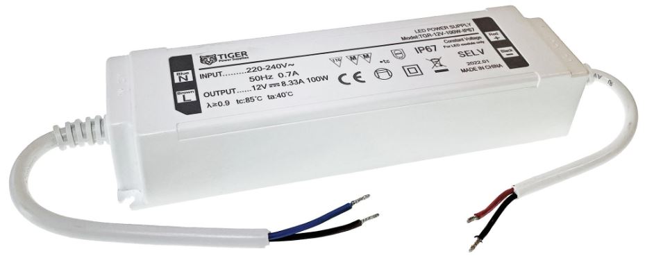 12V, 8.33A, 100W, Constant Voltage LED Driver, IP67