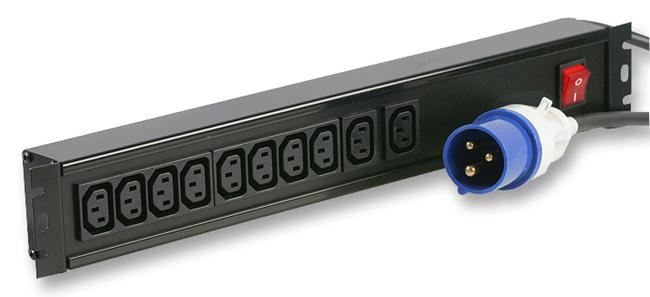 10 Way IEC C13 PDU with 16A Commando Plug - Horizontal Rack Mount