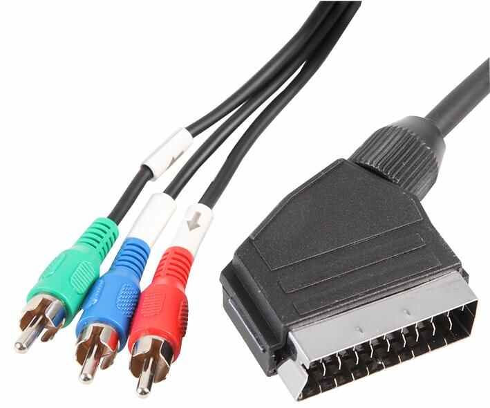 SCART Male to 3x Phono (RCA) Male Lead, 1.5m Black