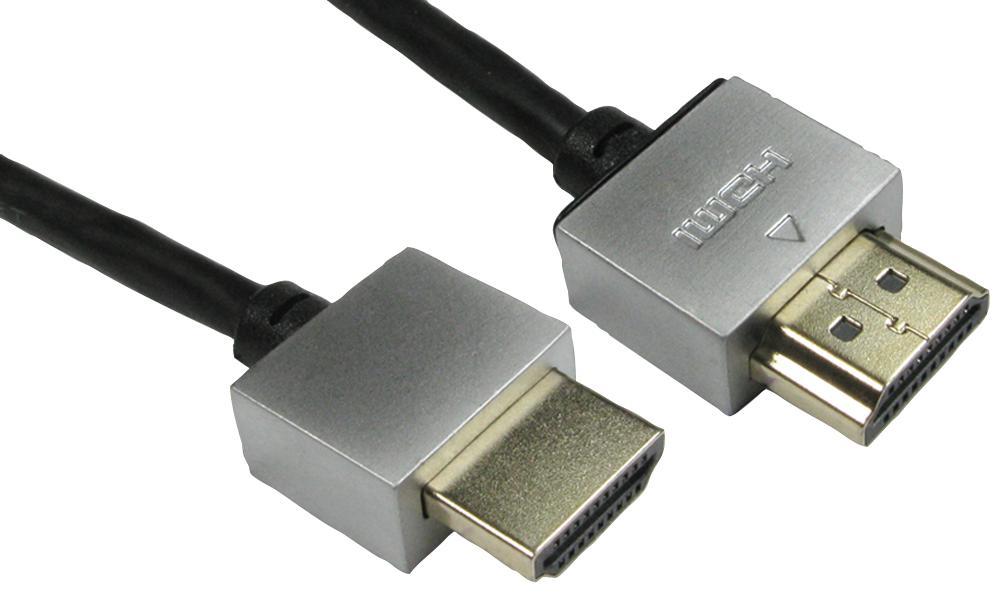 High Speed HDMI Lead Male to Male Super Slim Gold Flashed 2m Black