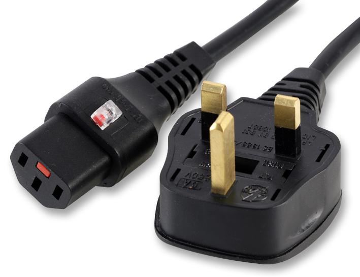 13A UK Plug to Locking IEC (C13) Mains Lead, 2m