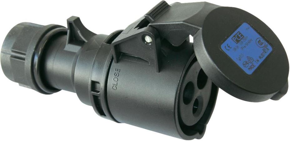 16A, 230V, 'Shark' Cable Mount CEE Socket, 2P+E, Black, IP44