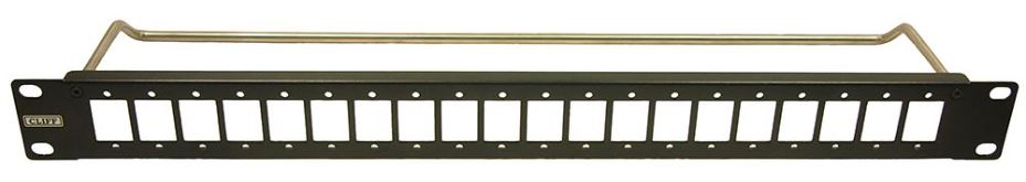20 Port 1U Slim Panel with Cable Bar, M3 Holes
