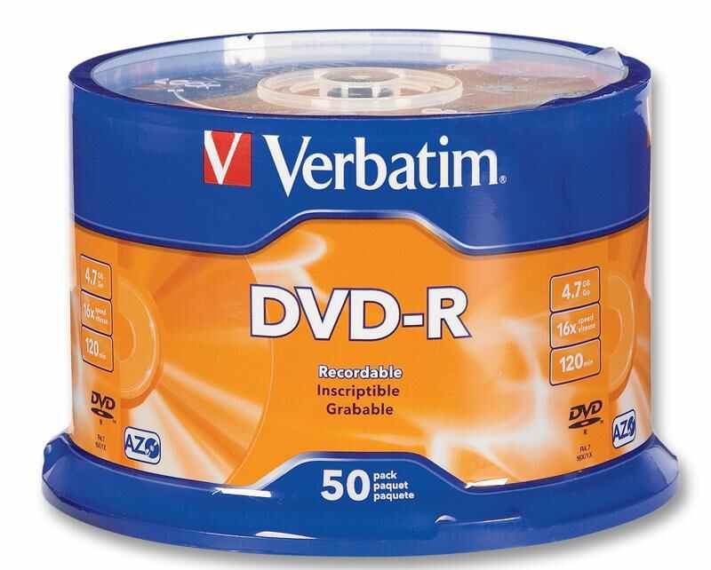 VERBATIM - 16x Speed DVD-R Matt Silver Blank DVDs - 50 Pack Spindle