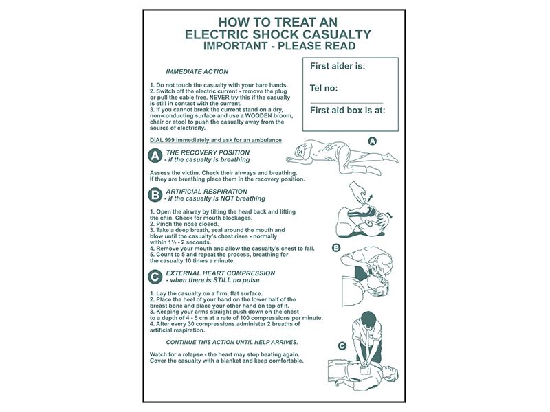 How To Treat An Electric Shock Casualty - PVC Sign 400 x 600mm