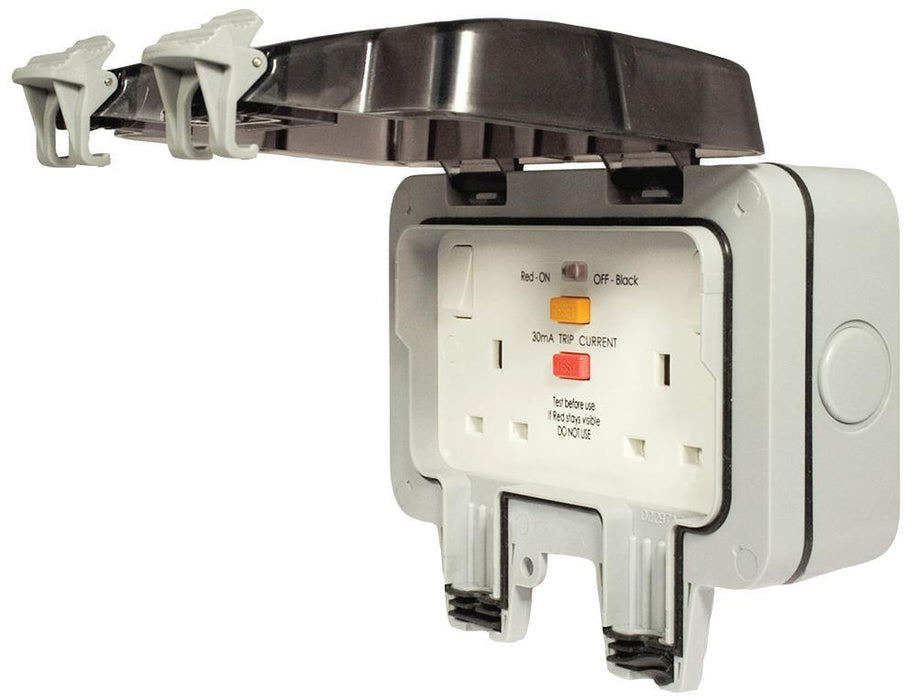 BG 13A 2 Way Outdoor Mains Socket with RCD, Stainless Steel Faceplate