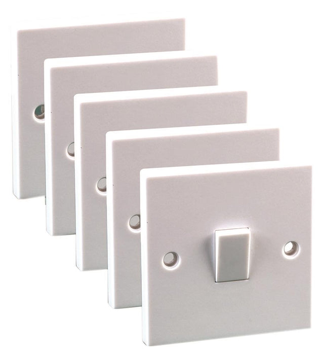 Light Switches, 1 Gang, 10AX, White, Pack of 5