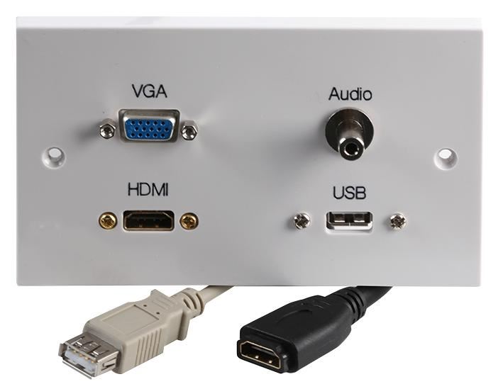 2-Gang Multimedia Wallplate with 1x HDMI, VGA, 3.5mm Stereo Jack & USB-A Female Connectors