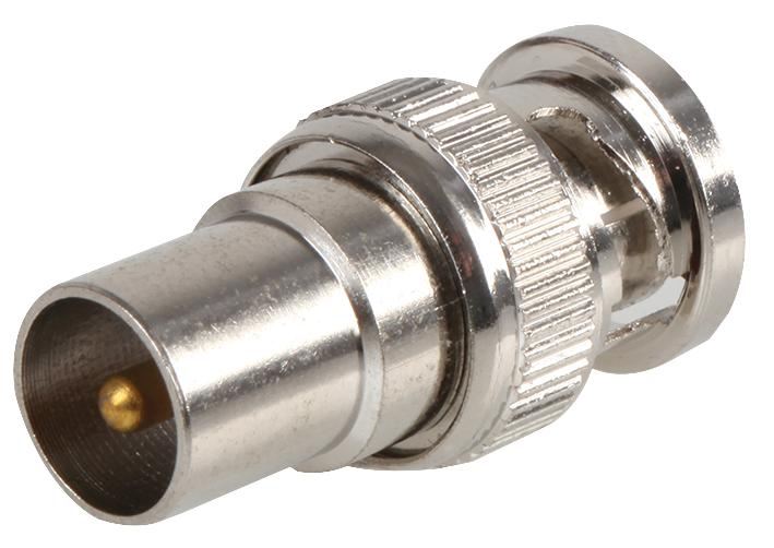 BNC Plug to TV Coaxial Plug Adaptor, Nickel Plated Brass Body