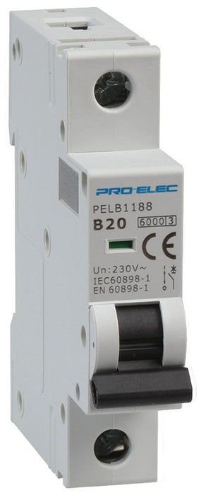 20A Single Pole MCB, B Curve, 6kA