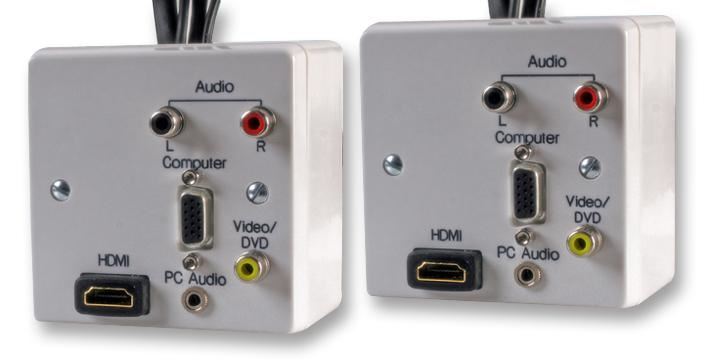 1-Gang Wall Plate with HDMI, VGA, 3.5mm Stereo, AV Phono Sockets - 5m
