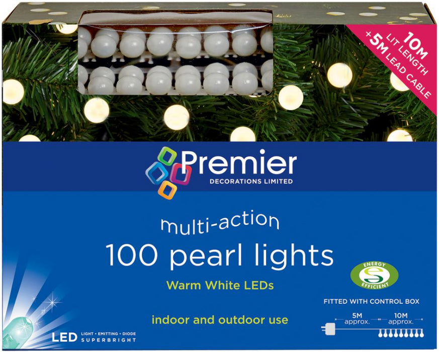 100 LED Pearl Lights, Multi-Action, Warm White, 10m