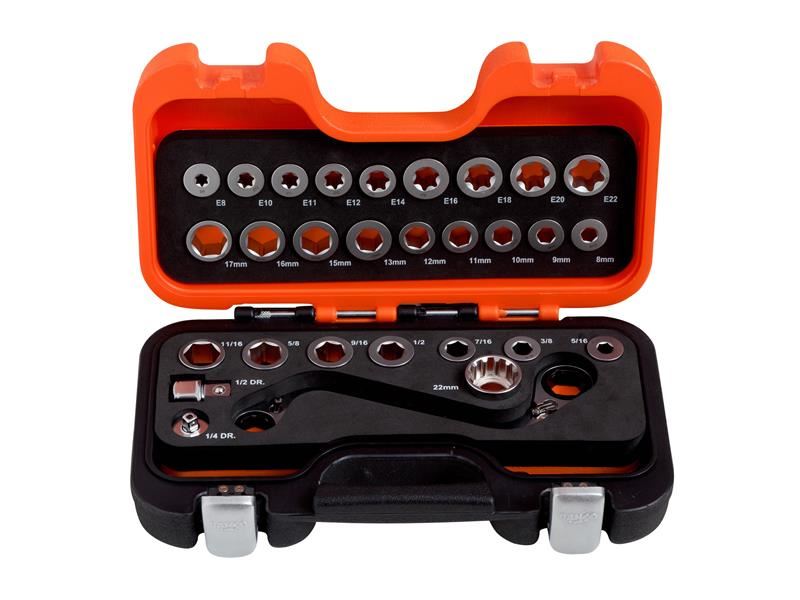 S Type Ratchet Ring Wrench & Adaptor Set, 29 Piece