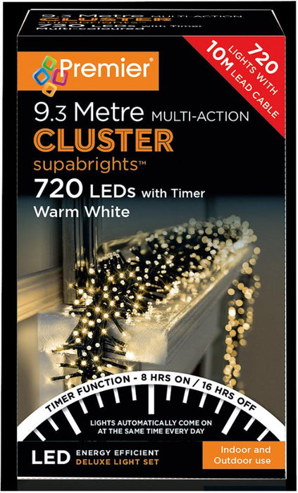 Multi Action Warm White Cluster Christmas Lights with Timer