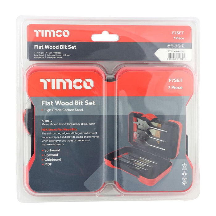 Flat Wood Bit Set (Size 7pcs - 7 Pieces)