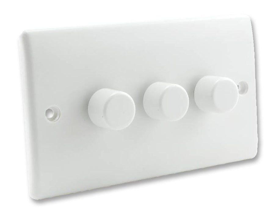 3 Gang 2 Way Push Dimmer Light Switch, 400W White