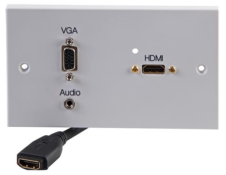 2-Gang AV Wallplate with 1x HDMI (120mm Lead), VGA & 3.5mm Stereo Jack Female to Female Connectors