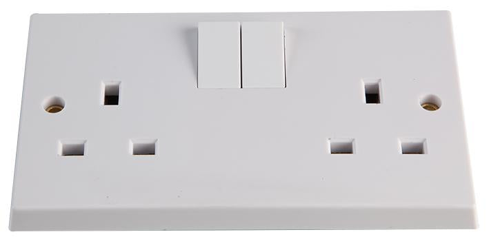 13A 2 Gang Double Pole Switched Socket, White