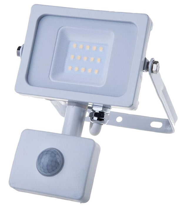 10W LED Floodlight with PIR, 6400K, 800lm, White, IP65