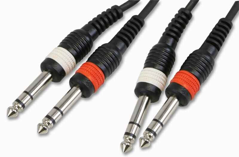 6.35mm (1/4") Stereo Jack Plug to Twin Plug Lead - Black