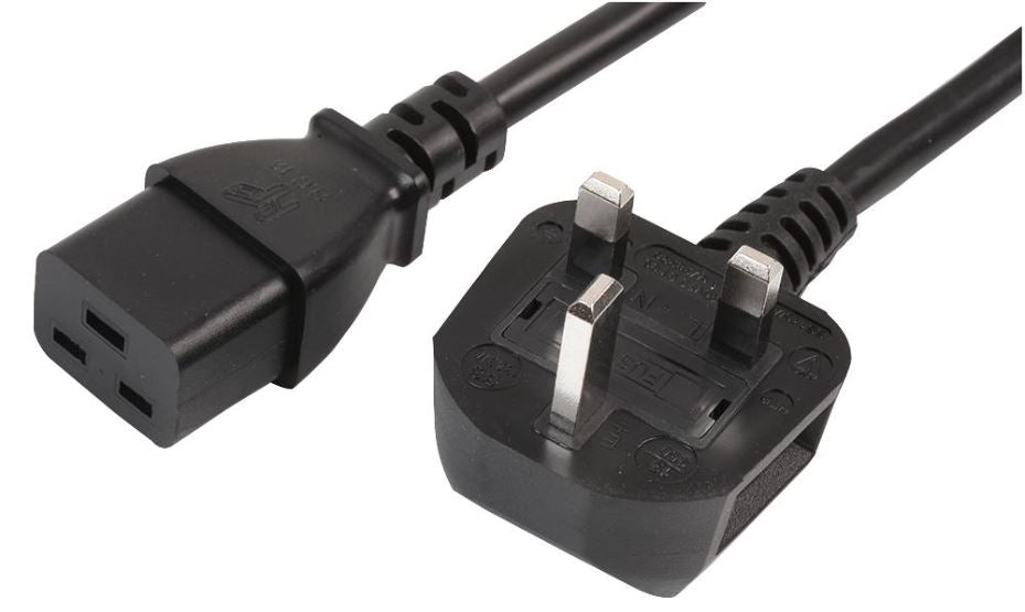 13A UK Plug to IEC C19 Mains Lead, 16A, 2m