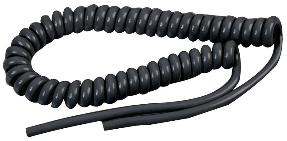 Coiled Extensible Cable, 3 Core, 0.25mm2, 1A, 2.5m, Black