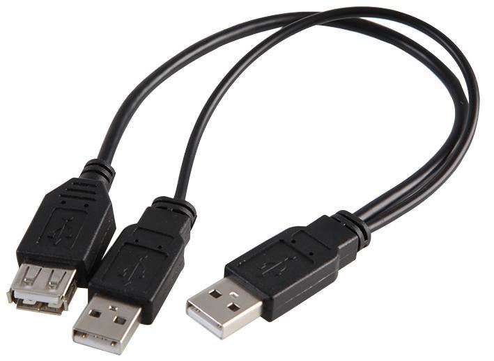 Twin USB A Male to USB A Female High Power Lead, 0.2m