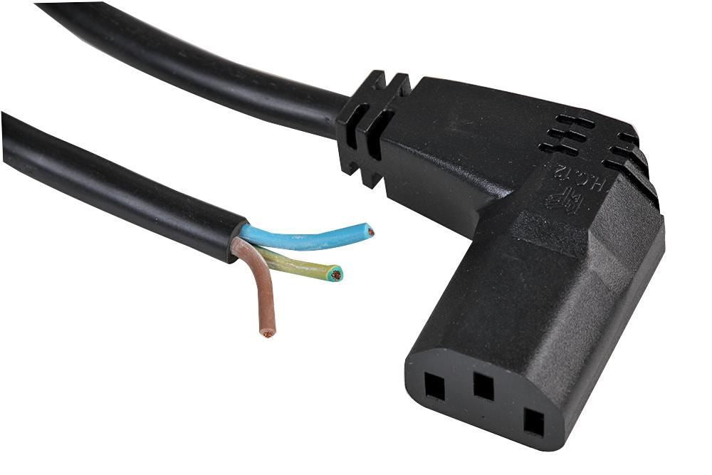 90 Degree IEC C13 Socket to Bare Ends Power Cable, 3.5m