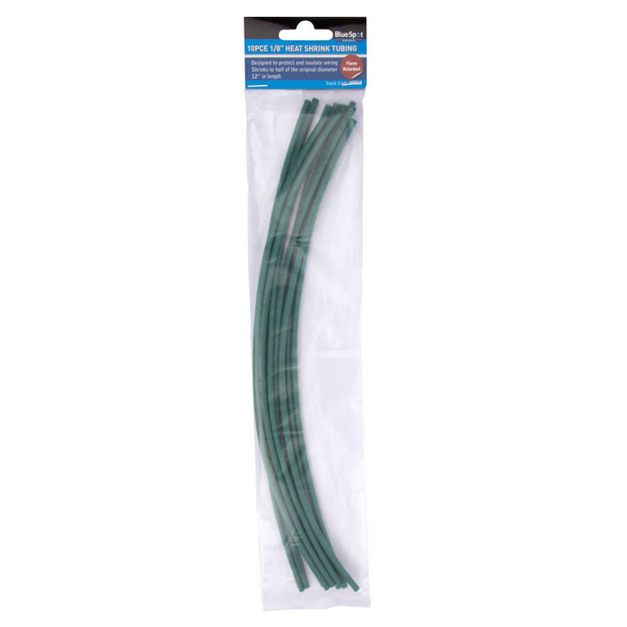 10 Pce 300mm (12") 1/8" Green Heat Shrink Tubing