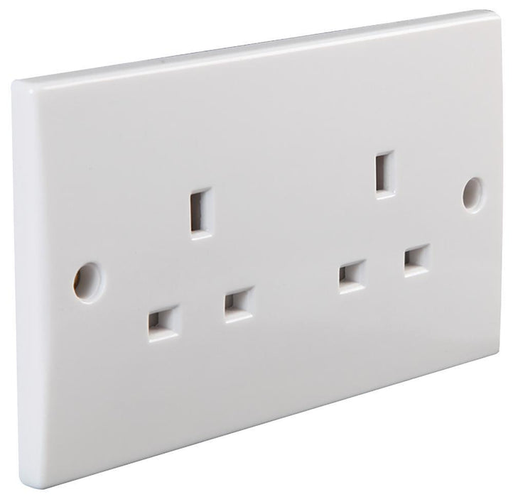 Unswitched 2-Gang Mains Socket, Round Edge, 13A, 250V