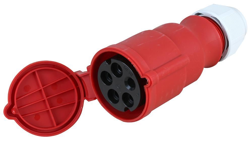 32A, 415V, Cable Mount Multi-Grip CEE Socket, 3P+N+E, Red, IP44