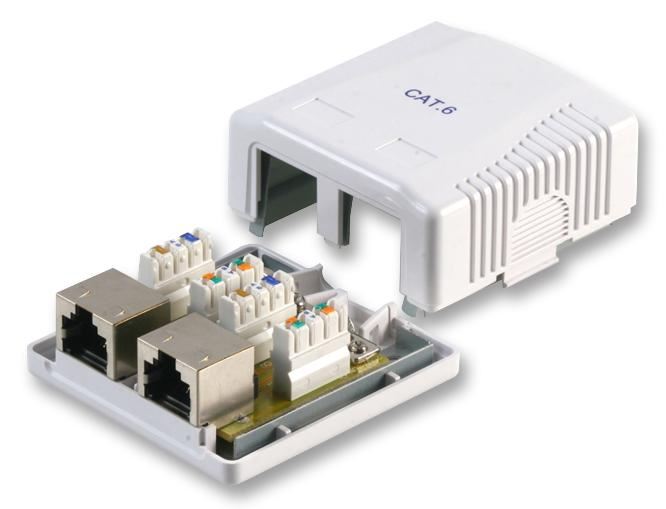 2-Port Cat6 RJ45 Surface Mount Socket