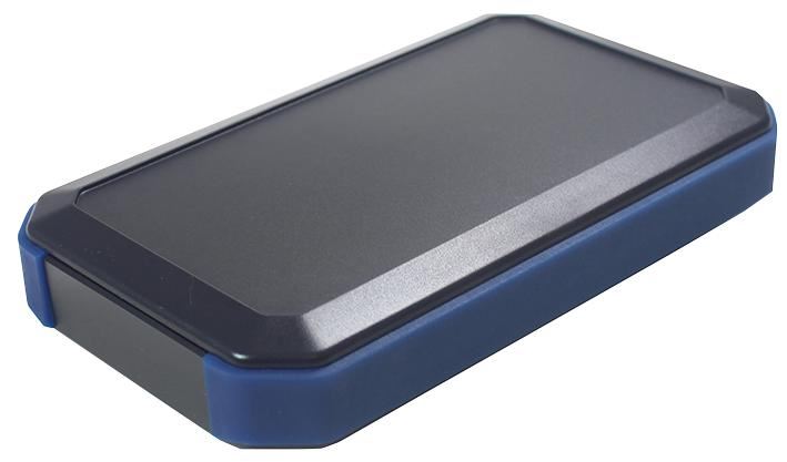 IP67 Black ABS Handheld Enclosure with Blue Corners and  3x AA Battery Compartment - 146x88x25mm