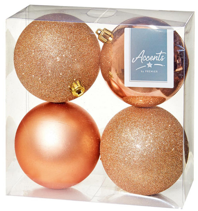 100mm Rose Gold Christmas Baubles, Pack of 4