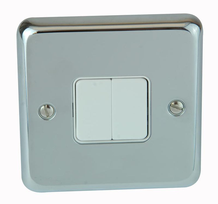 Chroma Plus 10A 2 Gang Light Switch, Polished Chrome