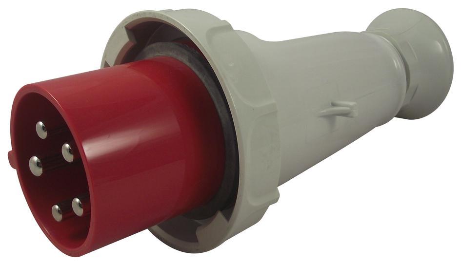 63A, 415V, Cable Mount CEE Plug, 3P+N+E, Red, IP67