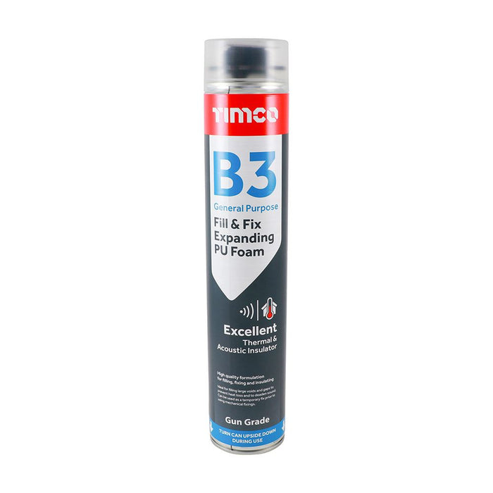 B3 General Purpose Fill & Fix Expanding PU Foam - Gun Grade (Size 750ml - 1 Each)