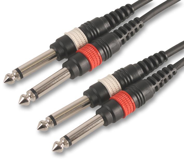 6.35mm (1/4") Mono Jack 2x Plug to 2x Plug Lead - Black