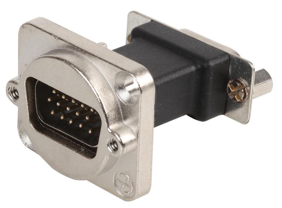 15 Pin Hi Density, D-Sub Plug to Socket Panel Mount Feedthrough Adaptor, Silver Metal D-Shape Housing