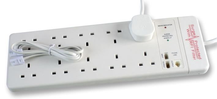 10 Gang Surge Protected Extension Lead, White 2m