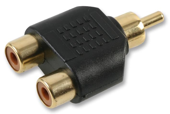 2 Phono Sockets To Phono Plug Adaptor, Gold