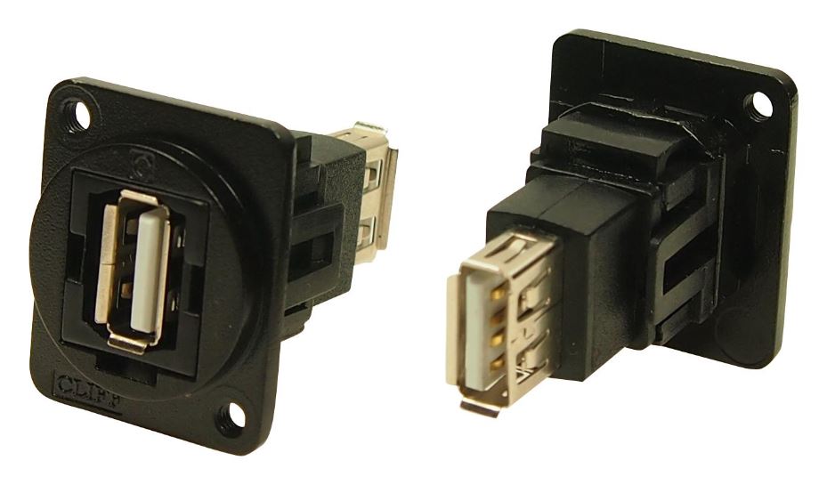 USB 2.0 A to USB 2.0 A, Panel Mount Feedthrough Connector