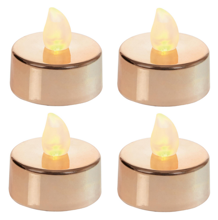 Premier - Flickering LED Battery Operated Tea Lights, Rose Gold, 4 Pack