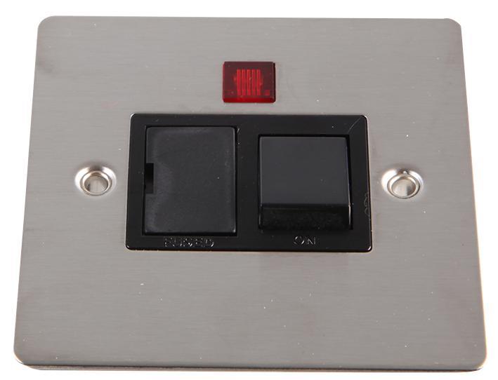 VOLEX 13A DP Switched Fused Spur, Flat Plate, Brushed Stainless Steel / Black