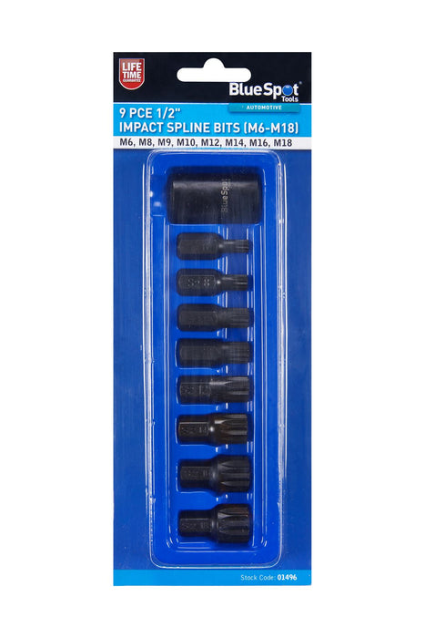 9 PCE 1/2" Impact Spline Bits (M6-M18)