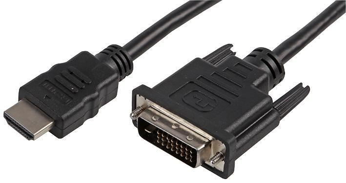 HDMI Male to DVI-D Male Lead, 2m Black