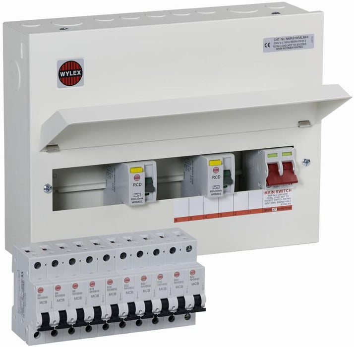 10-Way Split Load, High Integrity Metal Consumer Unit with 10 MCBs, 100A Main Switch